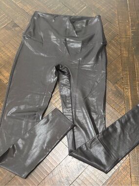Spanx Black Faux Leather Leggings High Rise Size XS Black Shape-wear